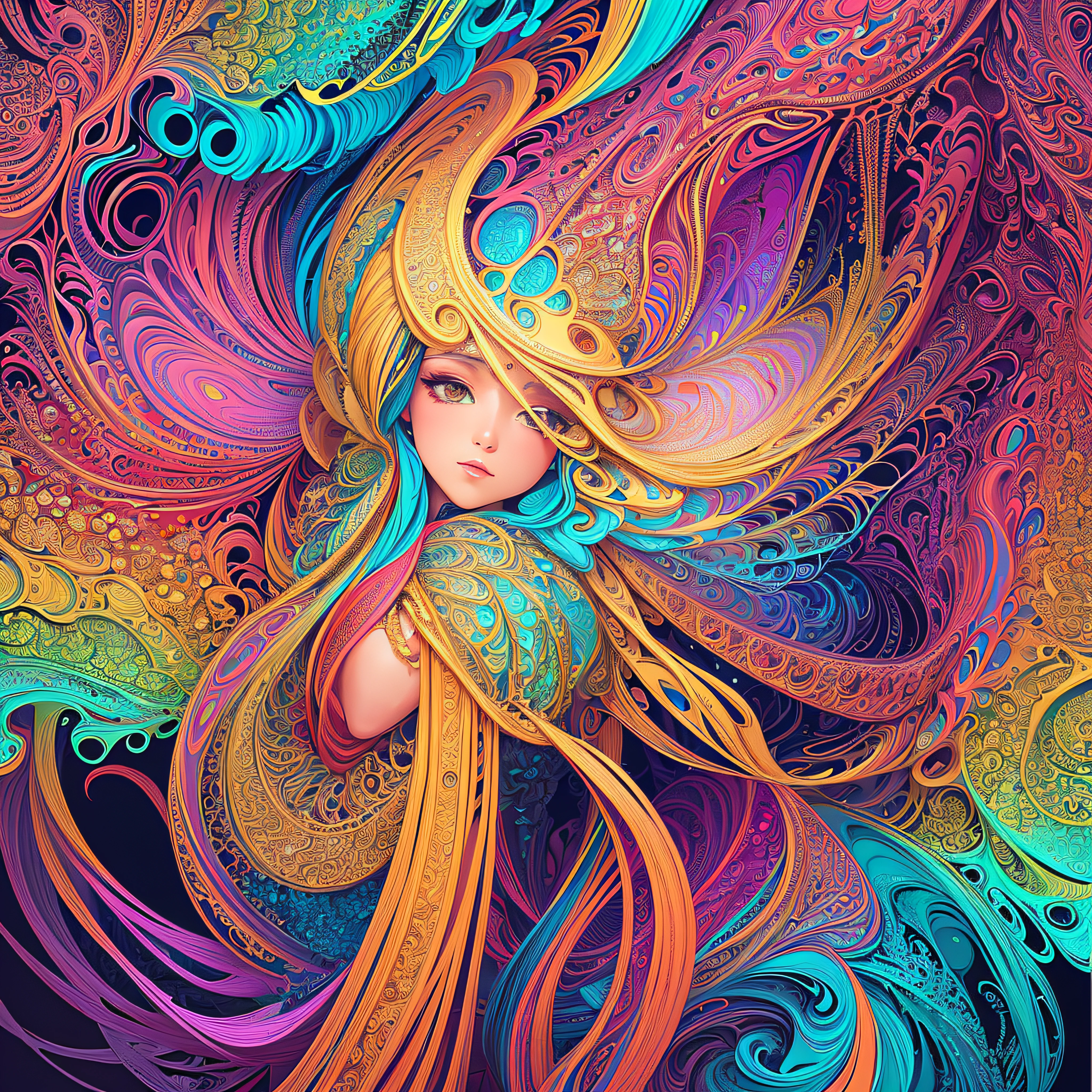 (masterpiece, top quality, best quality, official art, beautiful and aesthetic:1.2), (1girl:1.3), extremely detailed,(fractal art:1.2),colorful,highest detailed,(zentangle:1.2), (dynamic pose), (abstract background:1.5), (treditional dress:1.2), (shiny skin), (many colors:1.4), upper body