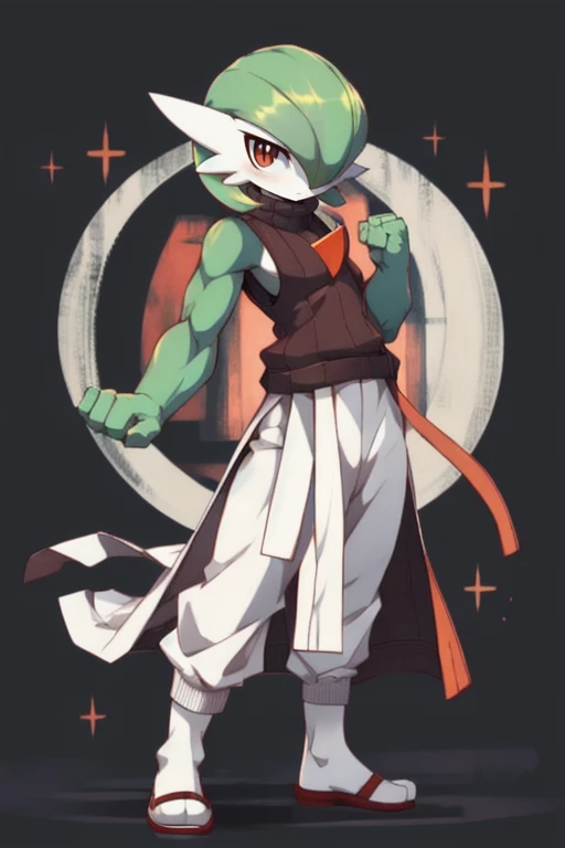 masterpiece, best quality, full body, Solo, male focus, (androgynous), furry, (Gardevoir)), ((pokemon)), (sweater tank top), (gi), (Shaolin kung fu),