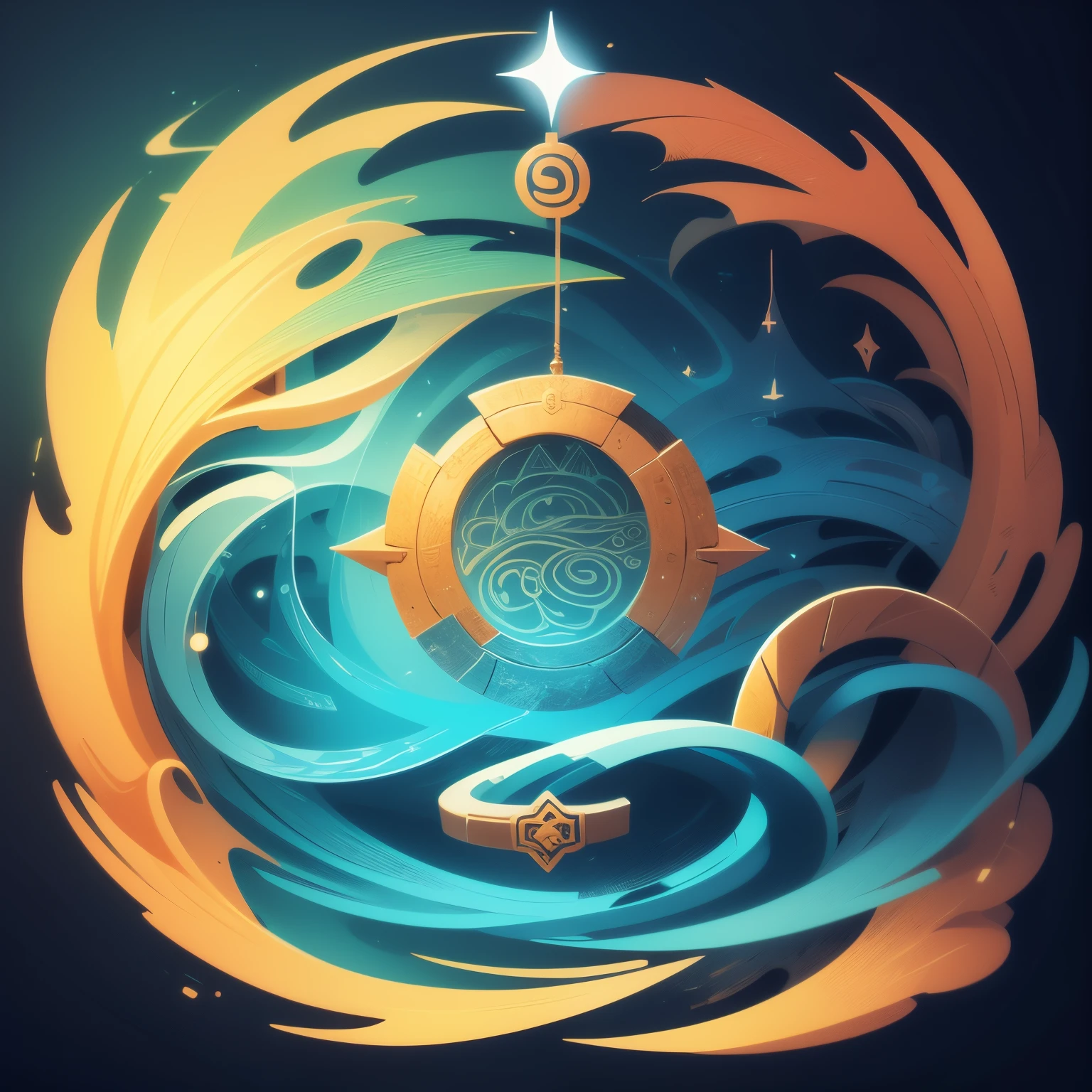 Symbols representing streams and towns,totem,Abstract symbols,solid color backdrop,2d