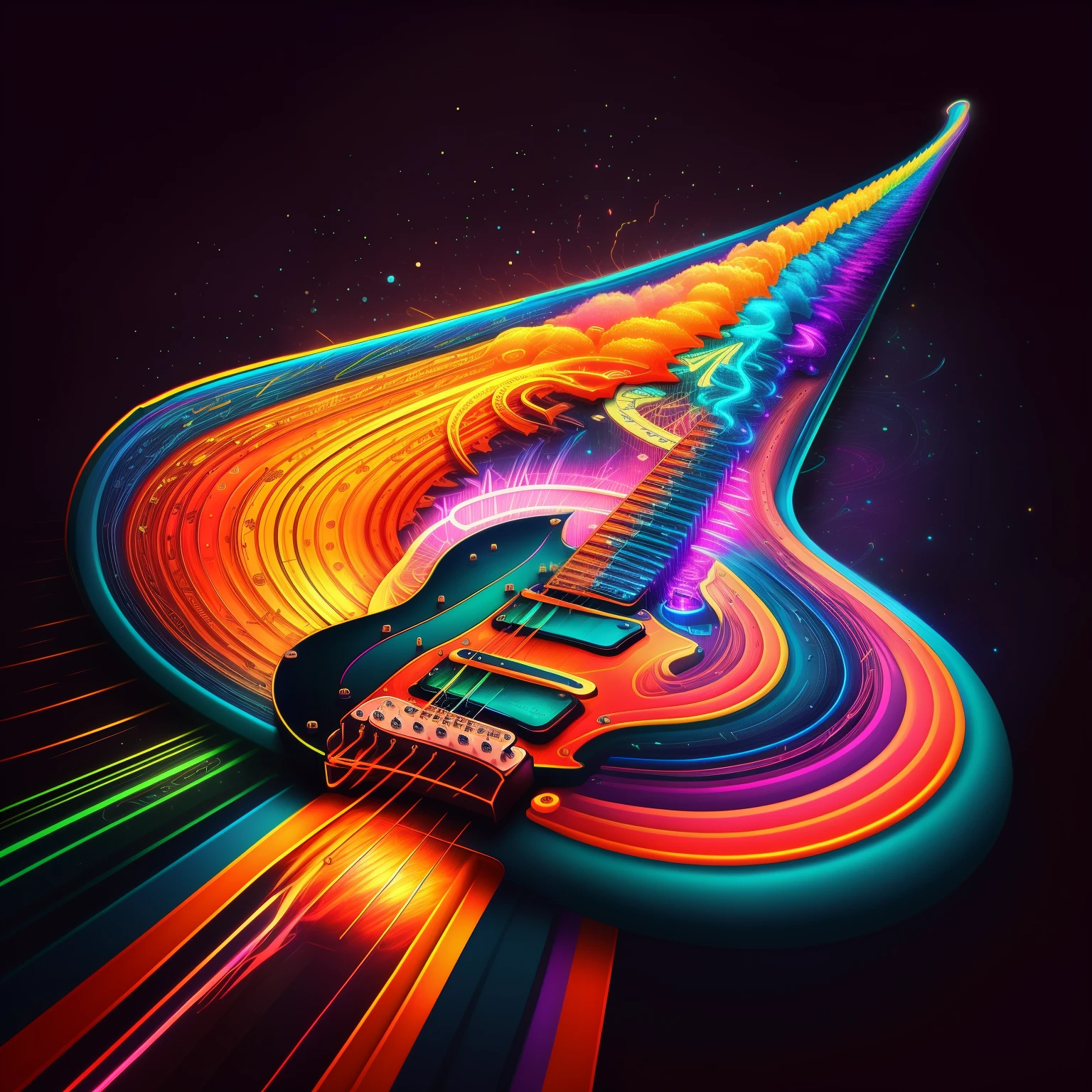 Guitar instruments,Electric guitar,Musical notes,light speed,superspeed::5 full of energy,neonlight,Extreme rainbow flow::4 lighting,High resolution 8K,super detailing,complexdetails,cinmatic lighting::1,--ar9:16,--V5