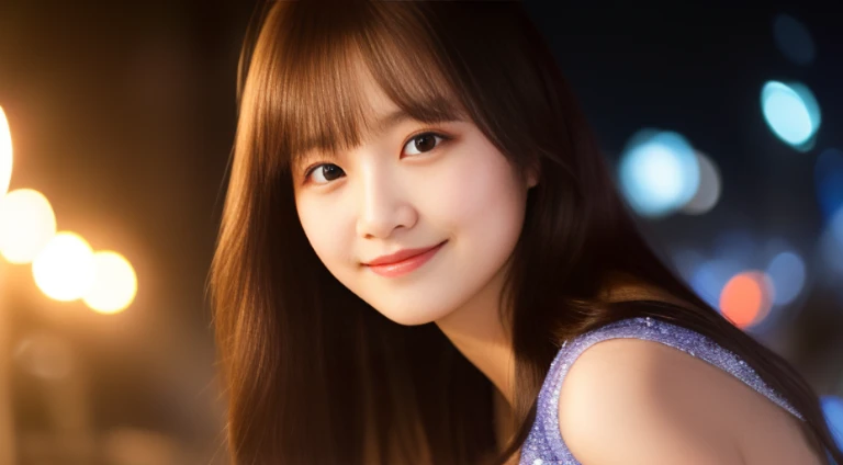 1girl in, POV, Soft Flare, F/1.4, 85 mm, NIKON, nffsw, retinas, masutepiece, 准确, Anatomically correct, Textured skin, Super Detail, high details, High quality, Best Quality, hight resolution, 1080p, hard disk, 4K, 8K, Long straight hair, evening gown、A slight smil