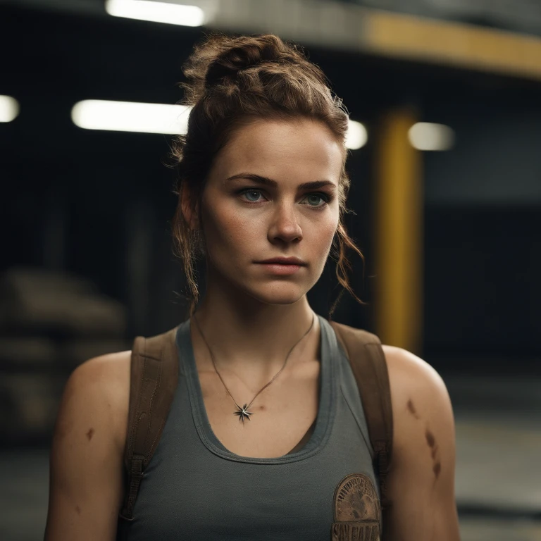 high quality high resolution image of <lora:TLOU2Abby:1> tlou2abby, fit, brown hair, braid, face of (kd3v3r:1.1), wearing a tanktop, postapocalyptic background <lora:realistic_eyes:0.8> realistic eyes
standing up, holding a crowbar, full body