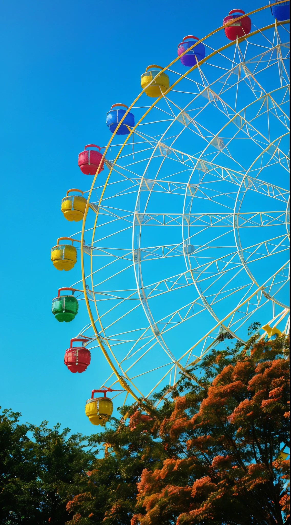 On a sunny day，Colorful Ferris wheel in Alafez, ( he Ferris wheel ), he Ferris wheel, Rides, An amusement park, Portela 8 0 0 ”, amusement park attractions, theme park, author：Alexander Kozis, wheelie, a beauti, On a sunny day, in sunny weather, Shot with Kodak Vision 200t, shaft wheel