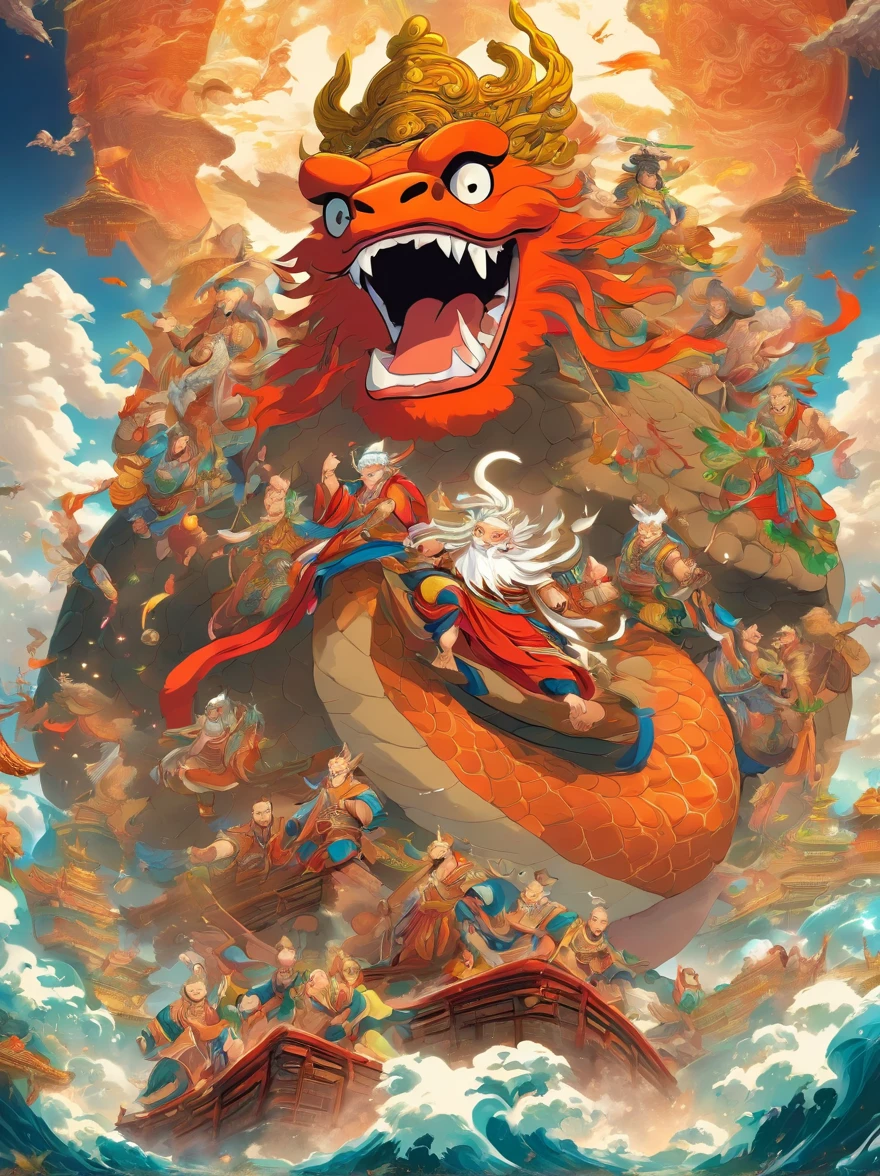 An epic scene,Chinese novel "Journey to the West",The four masters and disciples of Tang Monk sat on a huge turtle,Roam under the sea,