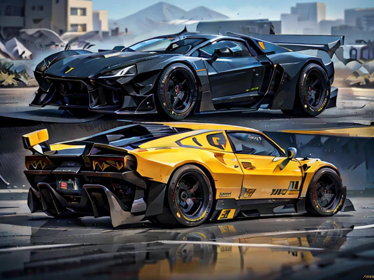Yellow sports car driving on desert road, bold lamborghini style, sports cars, sports cars, sports cars, Rendering of futuristic supercar, super car, de tomaso, Super car, Lamborghini, Concept Art 8K, Full view of the sports car, 8k octane 3d rendering, 8k high detail concept art, car concept, concept car