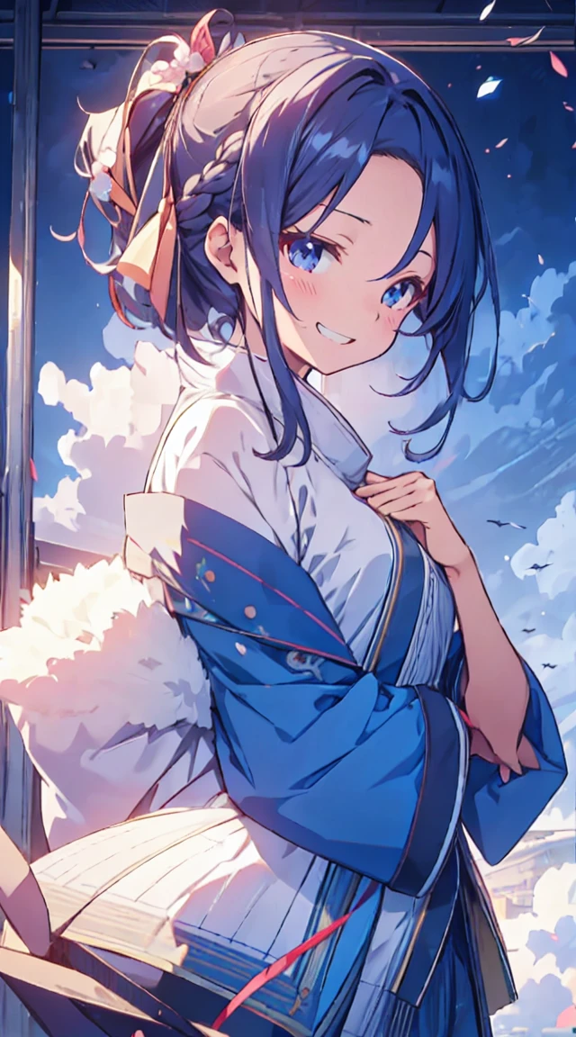 masutepiece, Best Quality,Illustration, Wallpaper, ultra -detail,  1beautiful girl、Hair fluttering in the wind、♡、Futomo、Poses in motion、Mischievous grin