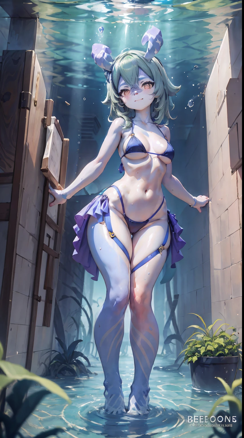 Melousine|genshin impact, master-piece, bestquality, 1girls,25 years old , proportional body, proportional, Show your , Water set, Brazilian bikini ,bara, In the beautiful underwater city, beautiful metropolis, underwater, floating in water, View viewers from the front, Thigh strap, Head tilt, bored, 10, 10, HD, slight smile,