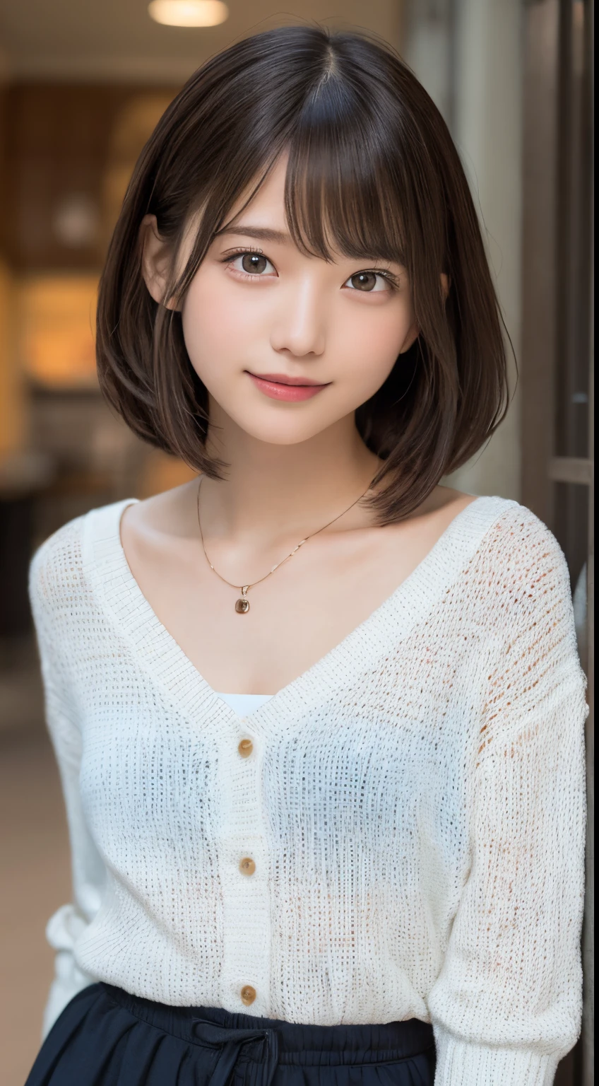 (8k, RAW Photo, Best Quality, Masterpiece:1.2), table top, Ultra Detail, Super Resolution, (Realistic, Realistic Photo:1.37), Portrait, High Detail RAW Color Photo, Professional Photo, Extremely Detailed and Beautiful, Extremely detailed, 8k wallpaper, amazing and detailed, huge file size, official art, highly detailed CG unity 8k wallpaper, highly detailed beautiful girl, highly detailed face, highly detailed eyes, highly detailed skin, highly detailed fingers, highly detailed nose, very detailed detailed mouth , perfect anatomy, highly detailed background, highly detailed clothes, 1girl, 17 year old girl, cute girl, realistic body, fair skin, glowing skin , slim body, handsome body, black hair , short hair, (blunt bangs:1.2), smile, cute, youthful, cute face, realistic face, delicate eyes, drooping eyes, looking at viewer, facing front, standing posture, Contraposto, dynamic lighting, ((face closeup)), (medium chest), (Perfect Body Proportions), (slender Body Proportions), (bedroom), super sexy pose, ((neat dress)),