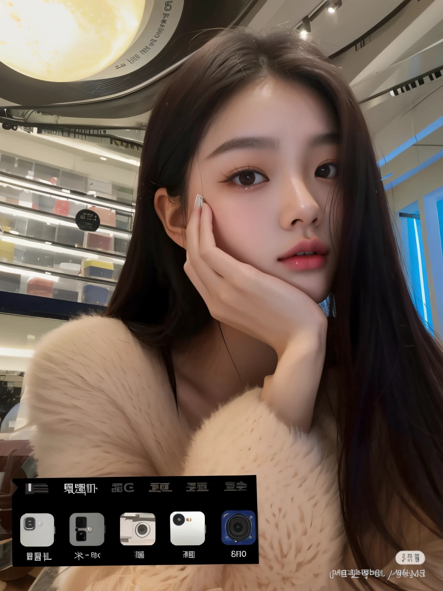 a close-up of a person with a camera in a room, young cute wan asian face, Ulzzang, jennie blackpink, Fotografia selfie 8k, linda mulher coreana jovem, gorgeous chinese model, wan adorable korean face, 19-year-old girl, Xintong Chen, Xision Wu, Gongbi, Bae Suzy, Wenfei Ye