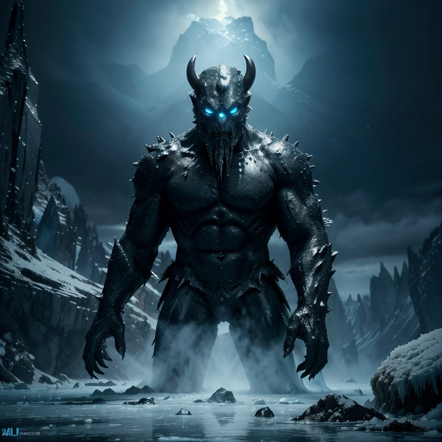 (best quality,4k,8k,highres,masterpiece:1.2),ultra-detailed,realistic,Monstruo de la antartida,ice creature,scary,horror,massive,beast,giant,sinister,spiky skin,frozen environment,towering glacier,mysterious,icy breath,glistening ice crystals,menacing presence,dark shadows,frigid temperatures,desolate landscape,ominous,huge claws,glowing blue eyes,unsettling howls,arctic storm,vivid colors,terrifying,monstrous silhouette,harsh winds,dangerous,otherworldly,brutal,creature of the ice depths,icy scales,unforgiving wilderness,isolated,treacherous terrain,abominable,icy winds,unseen horrors,ominous rumblings,battle scars,glacier cave,forbidding,dreadful ice monster