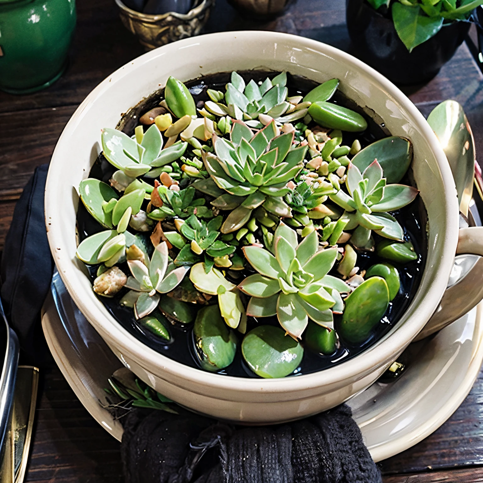 succulents, potted plant, masterpiece, best quality, super detail