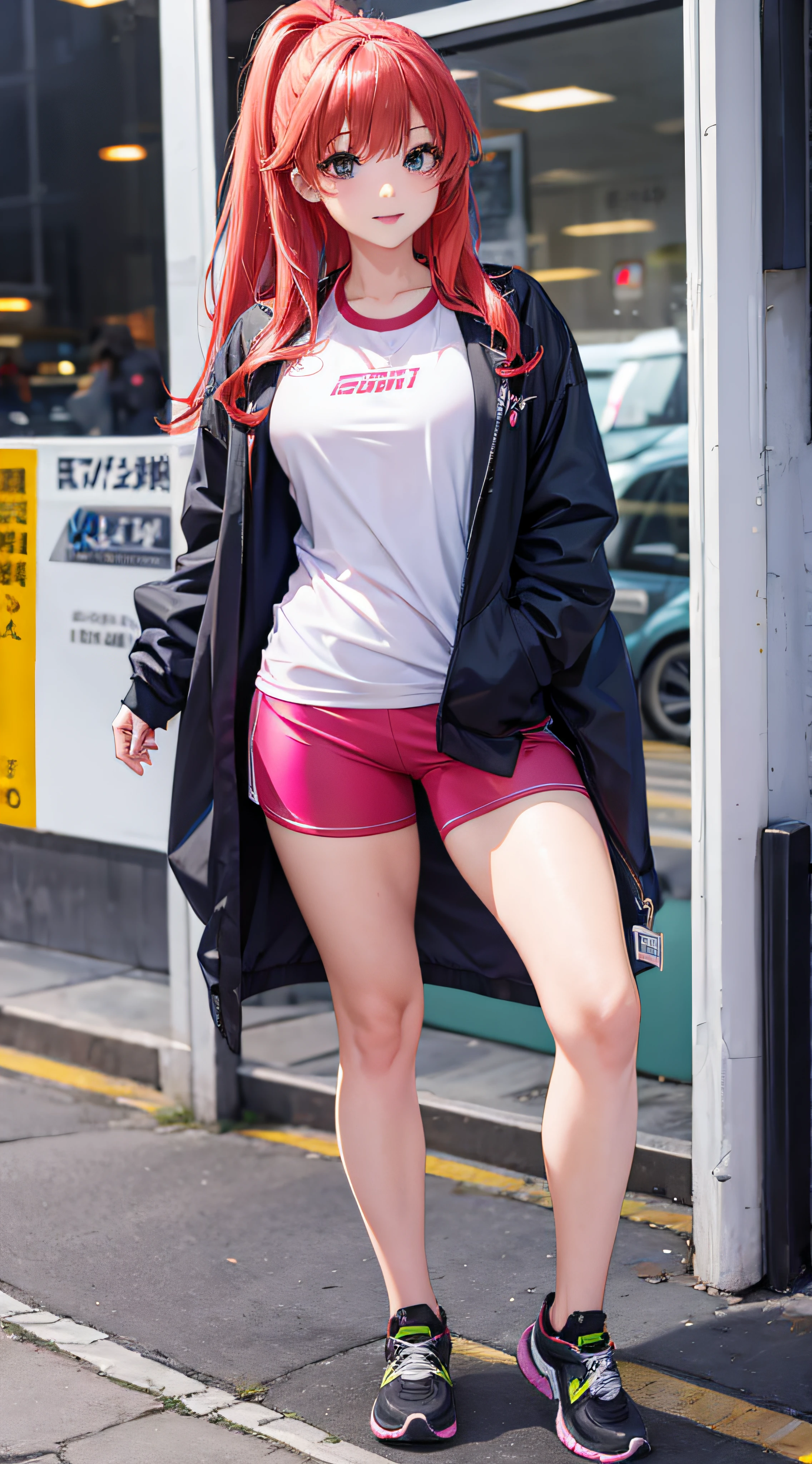 itsuki Nakano,Pose sexy,ropa deportiva con chamarra