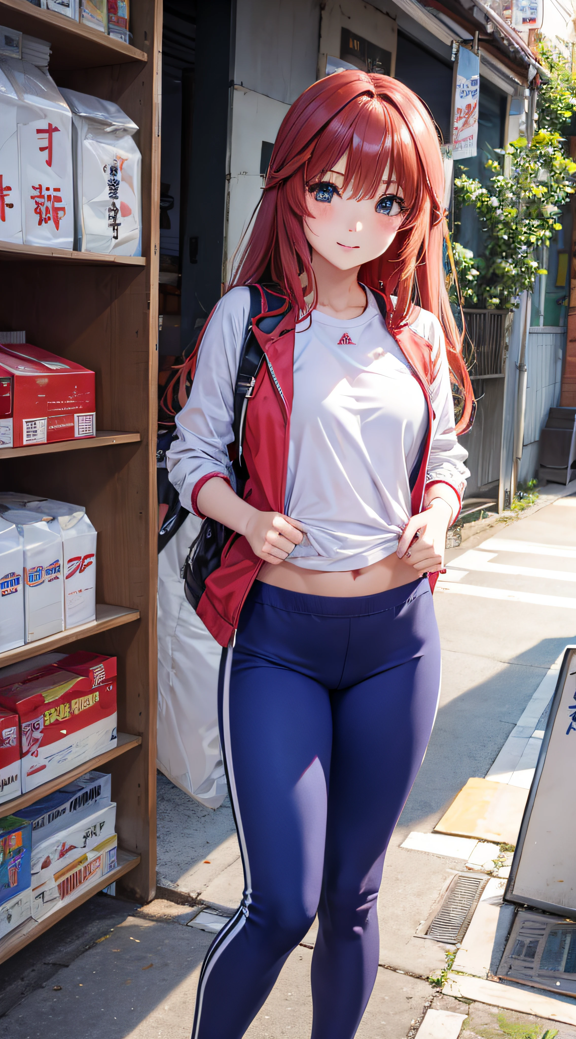 itsuki Nakano,Pose sexy,ropa deportiva con chamarra