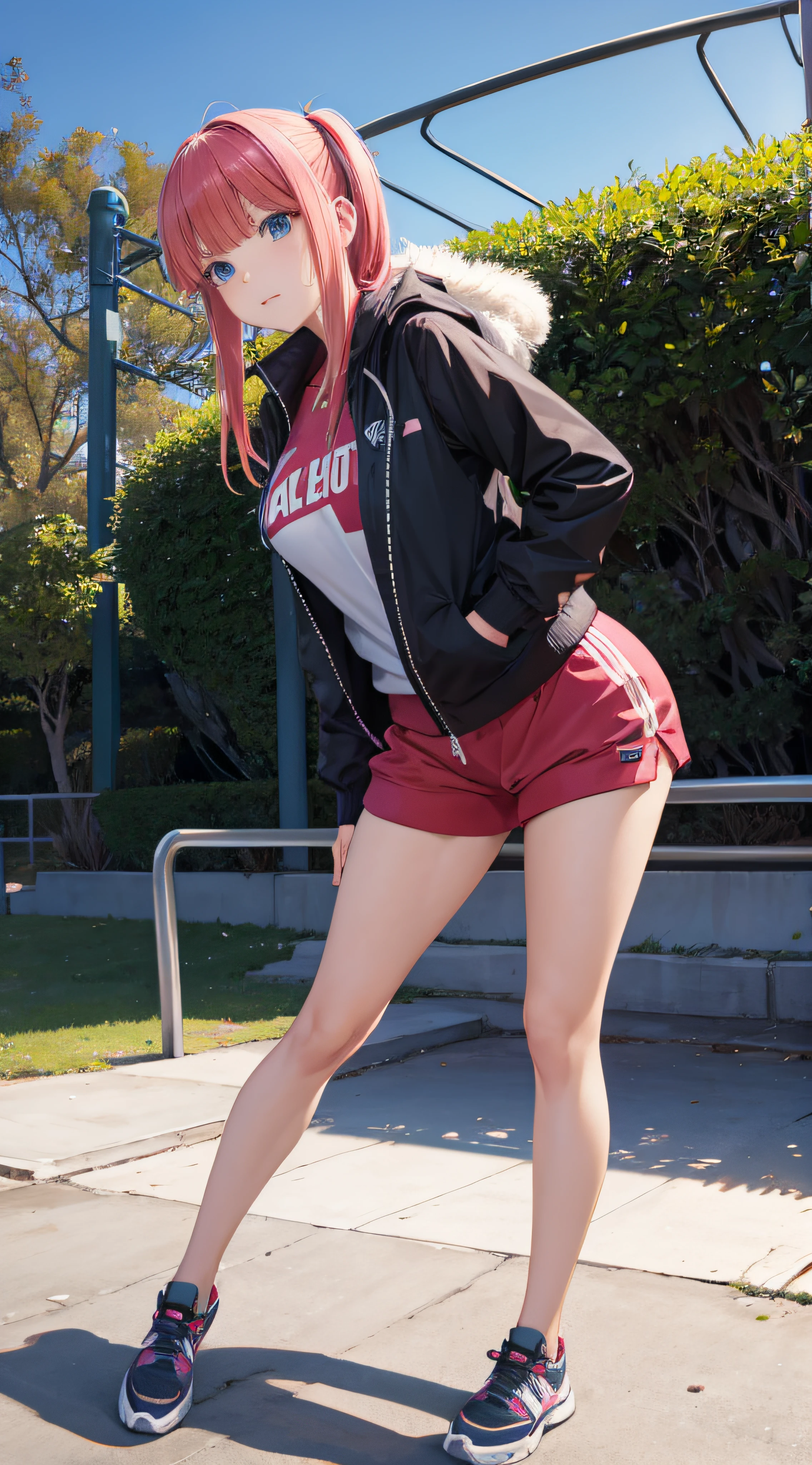 Nino Nakano,Pose sexy,ropa deportiva con abrigo,parque
