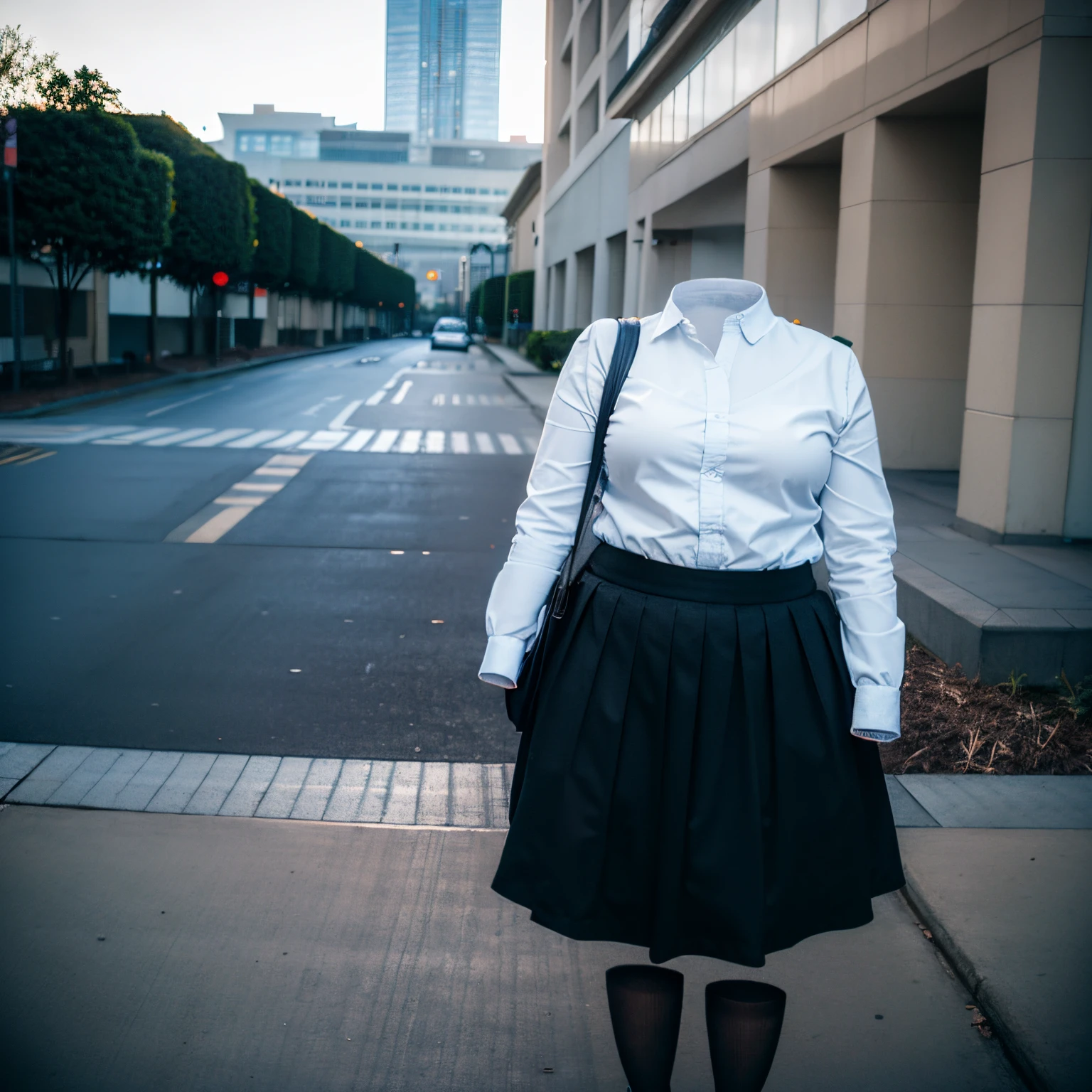 chubby, fat, school uniform, school tie, school bag, in university, (cute pose), (invisible:1.5, no humans:1.5, headless:1.5, faceless:1.5), (cute big breasts), (close-up shot of hip:1.2), (8k, RAW photo, best quality, masterpiece:1.2), (realistic, photo-realistic:1.37), photon mapping, radiosity, ((Hasselblad photography)), physically-based rendering