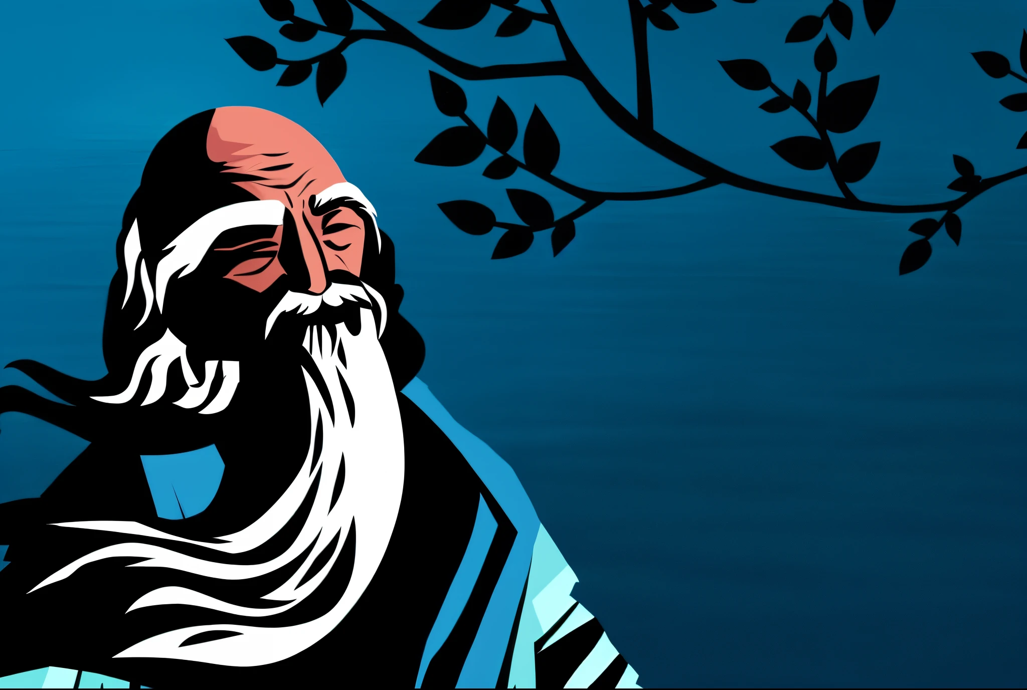 imagem arrapada de um homem com barba e barba branca, high contrast illustrations, Estilo Qi Baishi, high contrast illustration, Wise old man, illustration | Rutkowski, inspirado em Qi Baishi, inspirado em Wu Daozi, moses, digital illustation, Arquimedes, illustration!, An illustraion, animation still, linda xilogravura de alto contraste