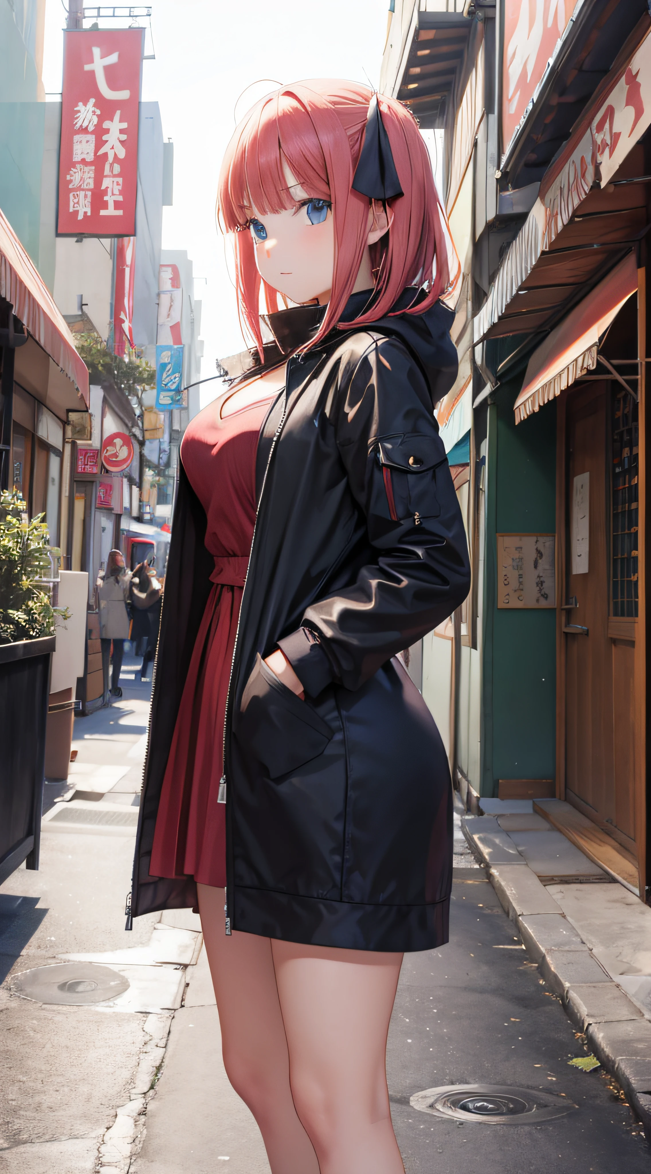 Nino Nakano,Pose sexy,vestido con abrigo,parque