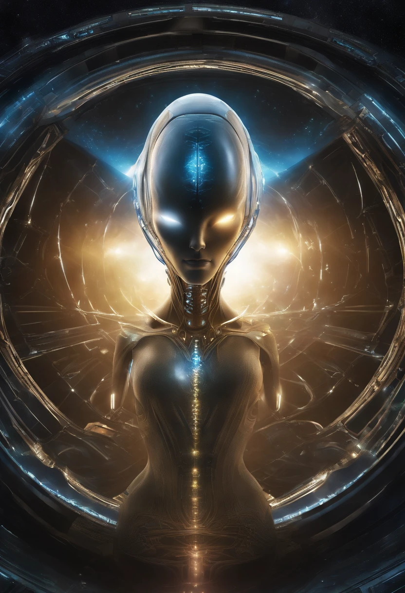 Made by an advanced civilization、No gender、With technology that humans cannot even imagine,、It's like a humanoid machine.、organism、Beautiful and terrifying、A faint glow like veins running through.、Artificial lifeforms