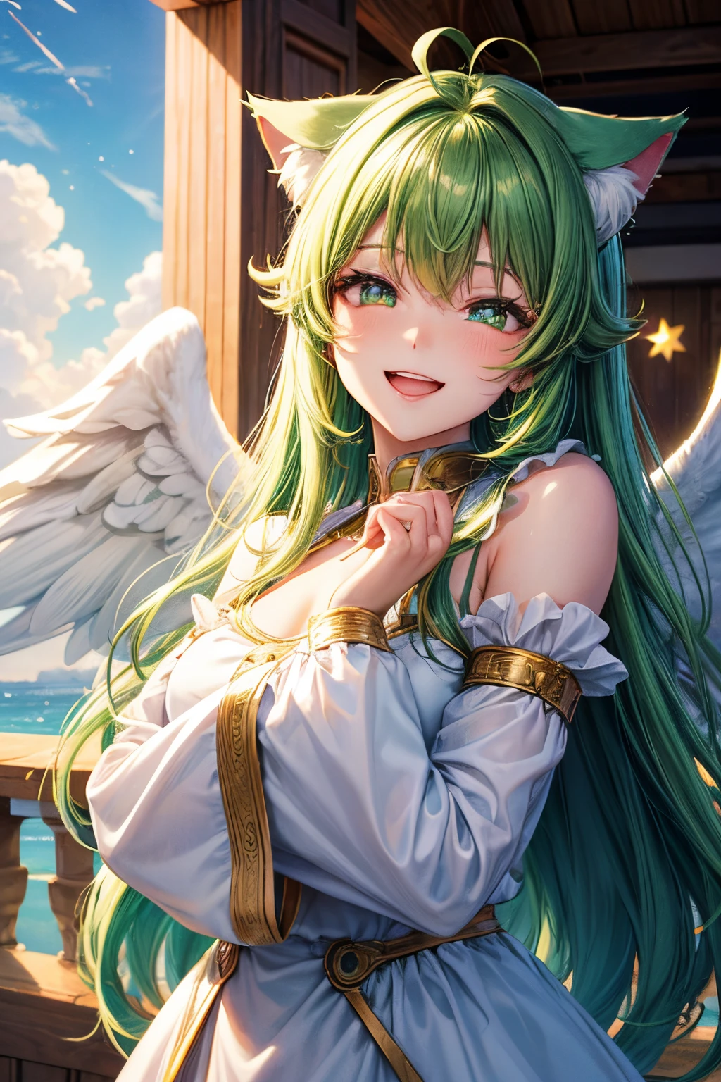 ((best quality)), ((masterpiece)), (detailed), futa, girl with a cock, on her back on a sunbed, beach, next to the water, cum dripping down her cock, big breasts, green hair,