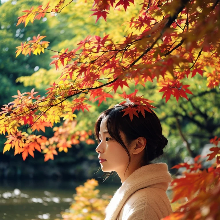 Colored leaves、momiji、kyoto、Rear view、