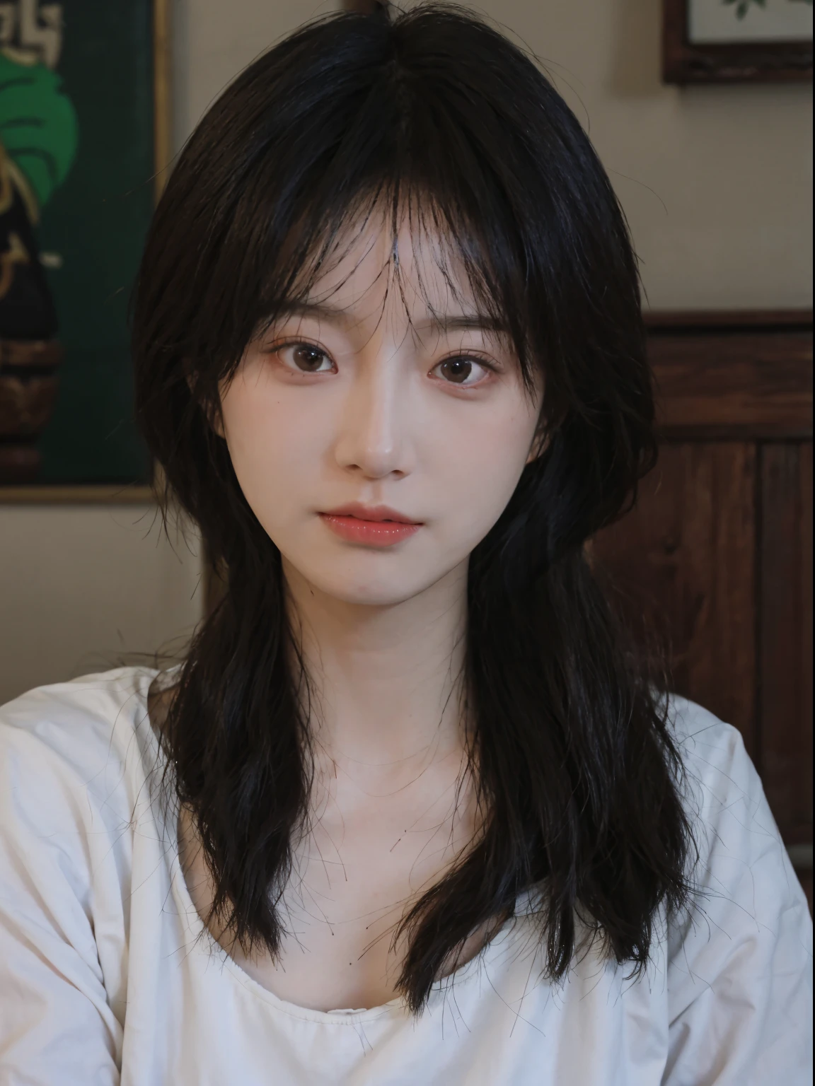 Best quality at best, 超高分辨率, (realistically:1.4),A woman in a white top poses for a photo, 🤤 girl portrait, beautiful Korean women, gorgeous young korean woman, Korean girls, Urzans, Young and cute Korean face, Cute and delicate face, Those girls' The avatar is cute and exquisite, beautiful young korean woman, young and lovely Asian face, Pale round face, Cute Korean face, Beautiful Asian Girls