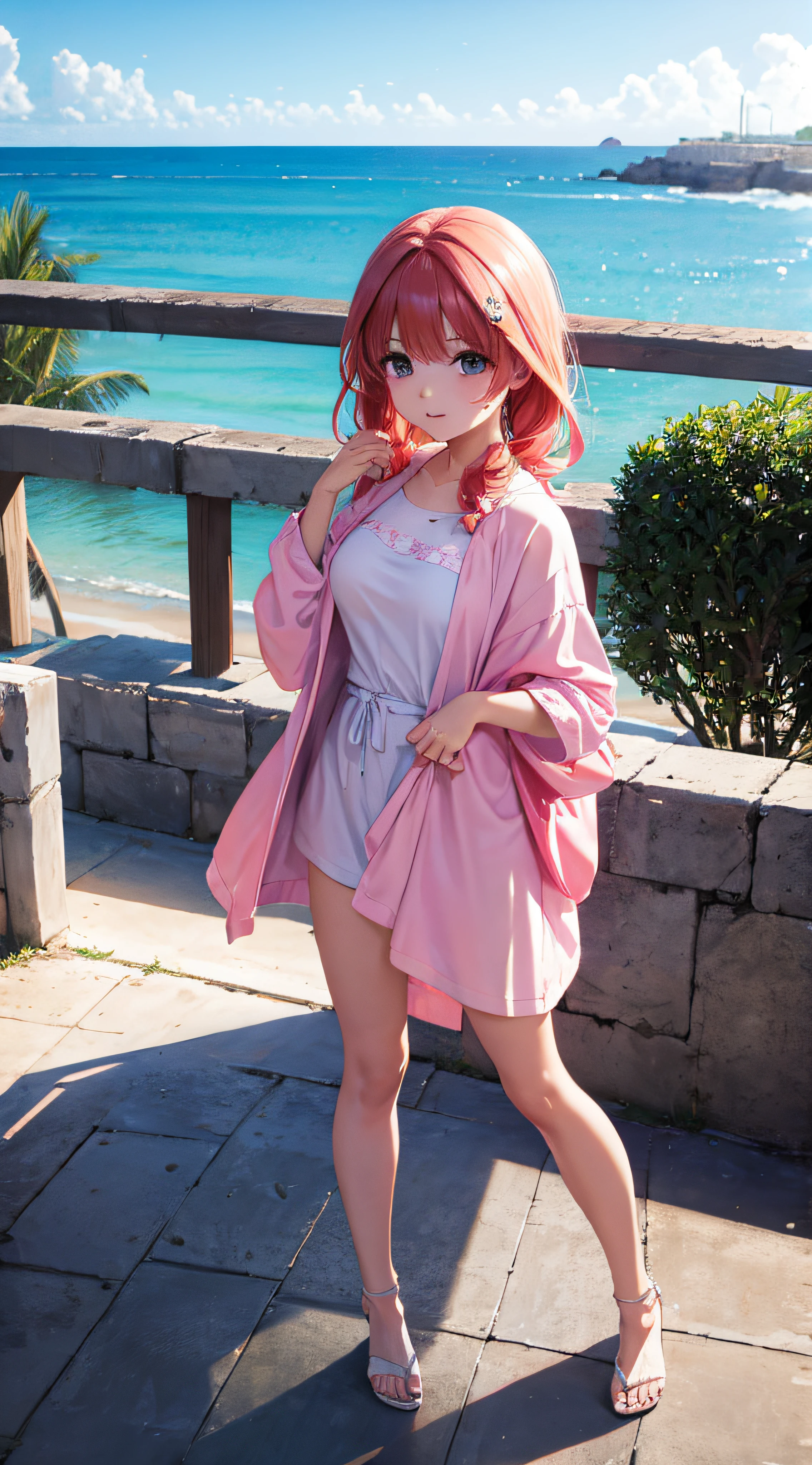 itsuki Nakano,Pose sexy,vestido con sueter,costa del mar