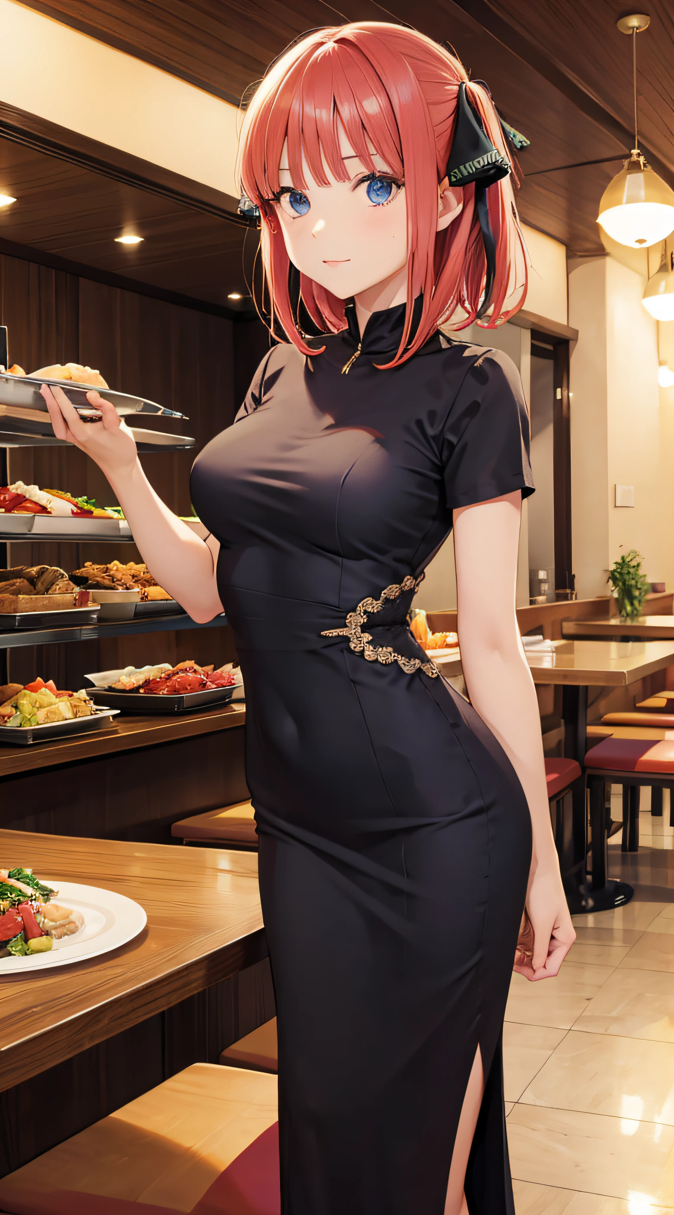 Nino Nakano,Pose sexy,vestido elegante,restaurante de noche