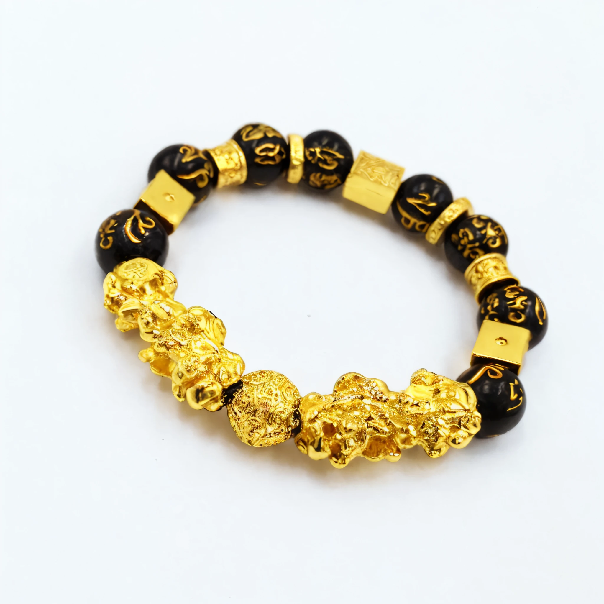 Close-up of bracelet with gold and black beads, Shui mo Hua, Golden bangles, black jewelry, gold black, gilded with gold, Wealth, Carbon black and ancient gold, Chinese, golden jewelery, agate bracelet, Carbon Black and Antique Gold, black and gold, Black jewelry, Chinese art