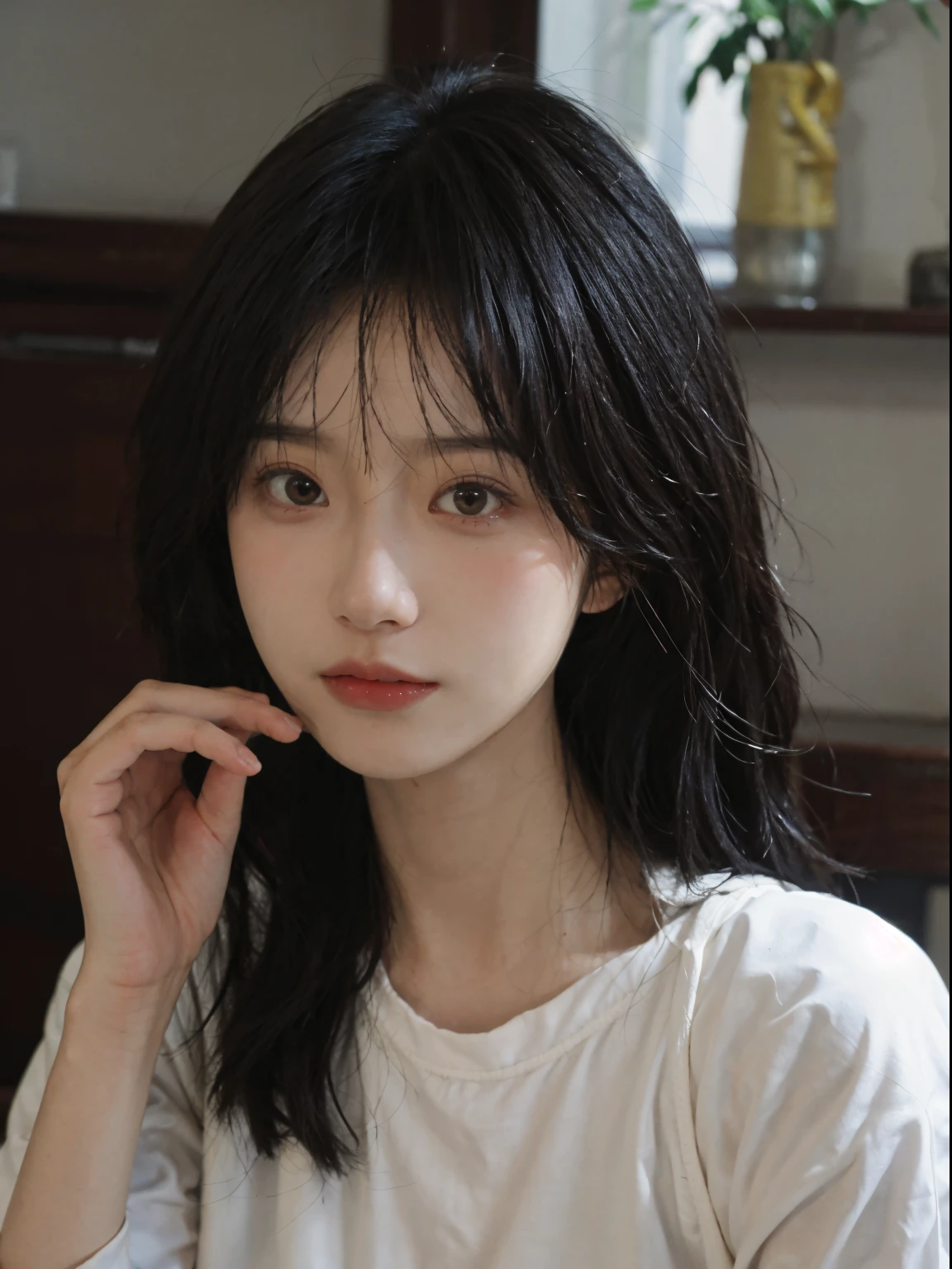 Best quality, 超高分辨率, (realistically:1.4),A woman in a white top poses for a photo, 🤤 girl portrait, beautiful Korean women, gorgeous young korean woman, Korean girls, Urzans, Young and cute Korean face, Cute and delicate face, Those girls' The avatar is cute and exquisite, beautiful young korean woman, young and lovely Asian face, Pale round face, Cute Korean face, Beautiful Asian Girls
