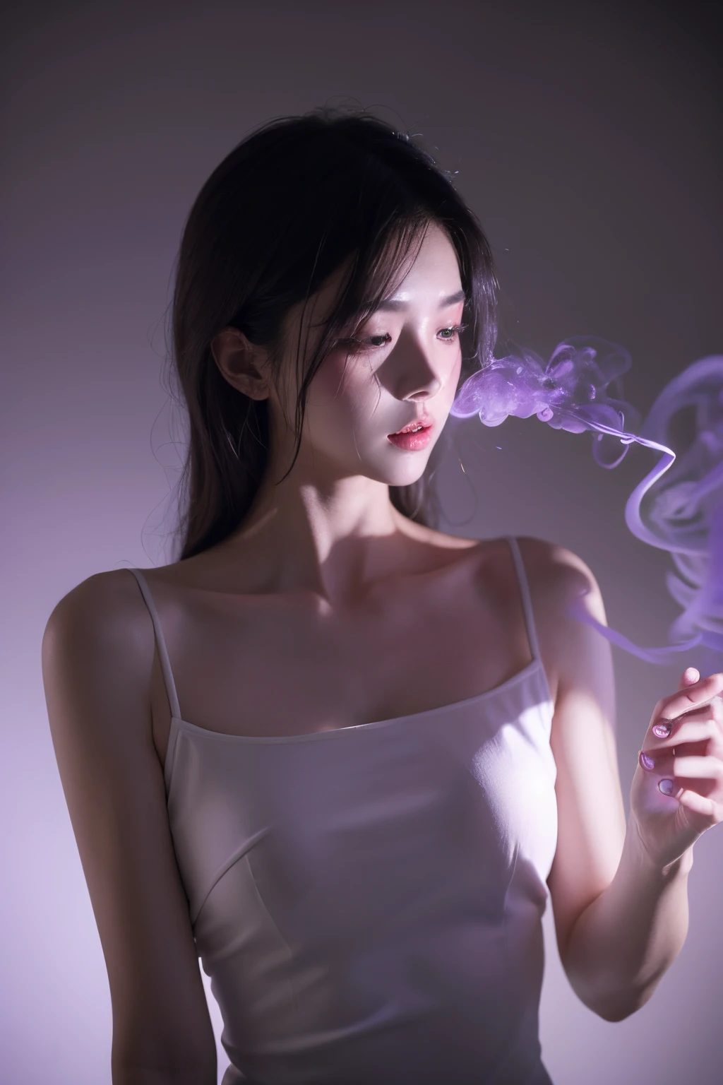 1girll,the elf,Long messy hair,JI Jian,A lot of smoke,Exquisite,Elegant colors,(realisticlying,high detal,tmasterpiece,ultra - detailed,dynamic angle,water ink,astounding,cinmatic lighting,illustratio,lightand shade contrast,God Ray,Netherlands,Best quality at best,Best quality at best