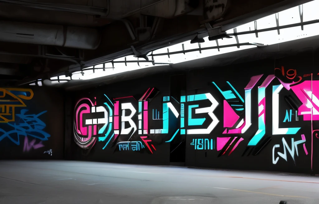 “GOBL1N”, artistic digital art, digital art ”, digital art”, entire wall, graffiti, underground, letters, urban