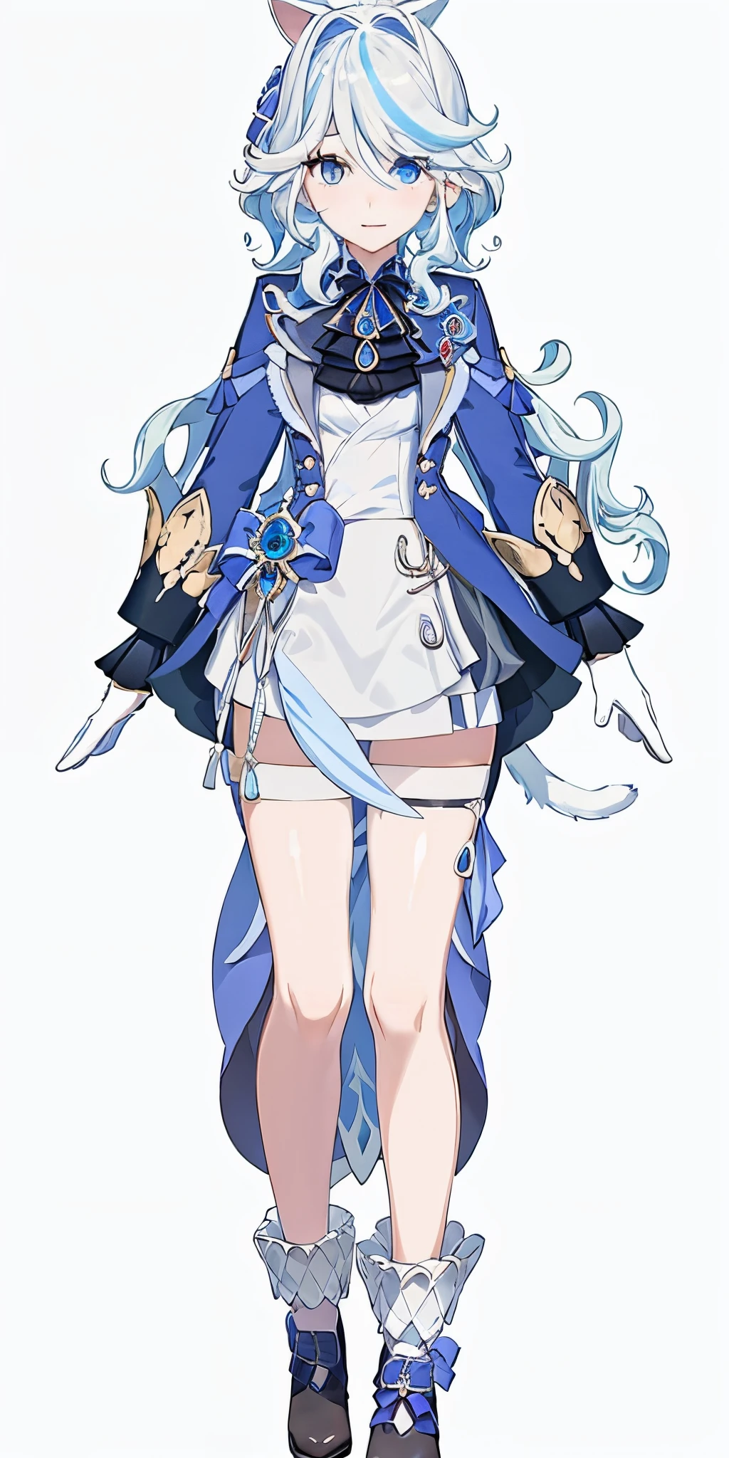 One in a white dress、Anime character of woman with cat ears, Cute anime waifu wearing nice clothes, White dress!! silber hair, azur lane style, Translucent liquid comes from《Azure route》videogame, loli in dress, 《Azure route》人物, from girls, clear outfit design, Anime full body illustration, white-haired god, Official character art