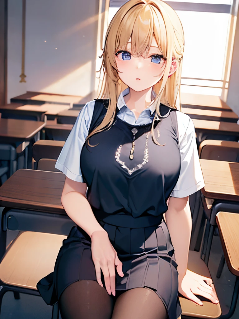Best Quality、profetional lighting、Top image quality、masterpiece、The background is of the best quality、The background is professional lighting、Asian Beauty、Big eyes、There is a village frame pure、Black eyes、High school students、校服、hairstyle is long、a blond、White shirt、