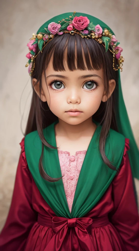 Foto ultra realista, RAW photograph, 1girl, Beautiful 3  girl on dark background, trajes angelicales, alas de color verde hiperdetalladas ,Cara preciosa, ojos normales, caricatura, Cara detallada