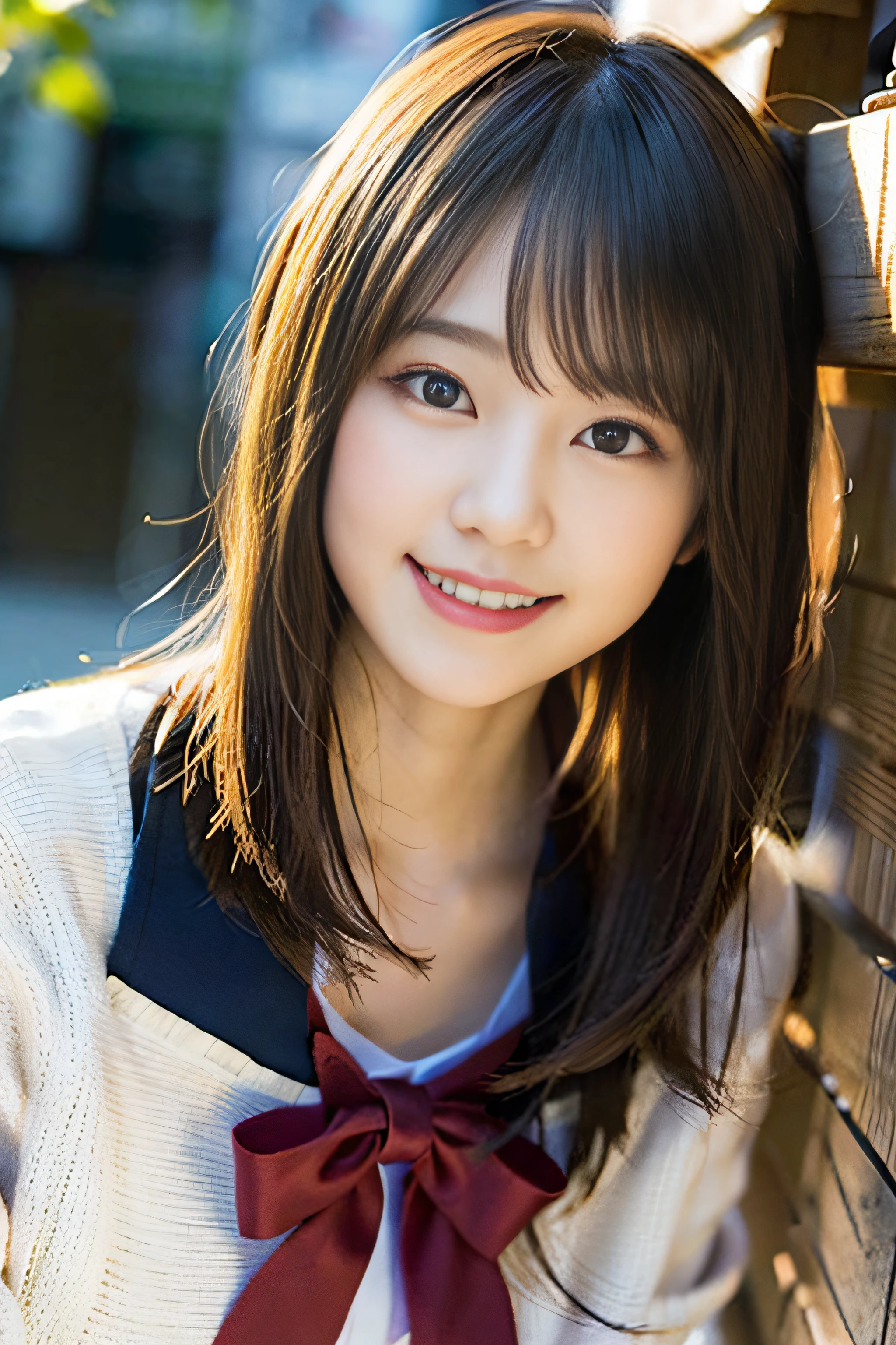 Attractive girl、Stunning girl、Brown Hair、Shoulder-length layers、Asymmetrical bangs、Japanese Idols、Sophisticated、smile、An angle that captures up to the knees、Sophisticated夏服