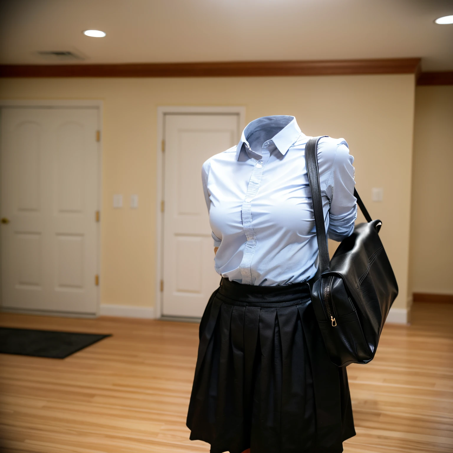 chubby, fat,  school uniform, school tie, school bag, in university, (cute pose), (invisible:1.5, no humans:1.5, headless:1.5, faceless:1.5), (cute big breasts), (close-up shot of hip:1.2), (8k, RAW photo, best quality, masterpiece:1.2), (realistic, photo-realistic:1.37), photon mapping, radiosity, ((Hasselblad photography)), physically-based rendering