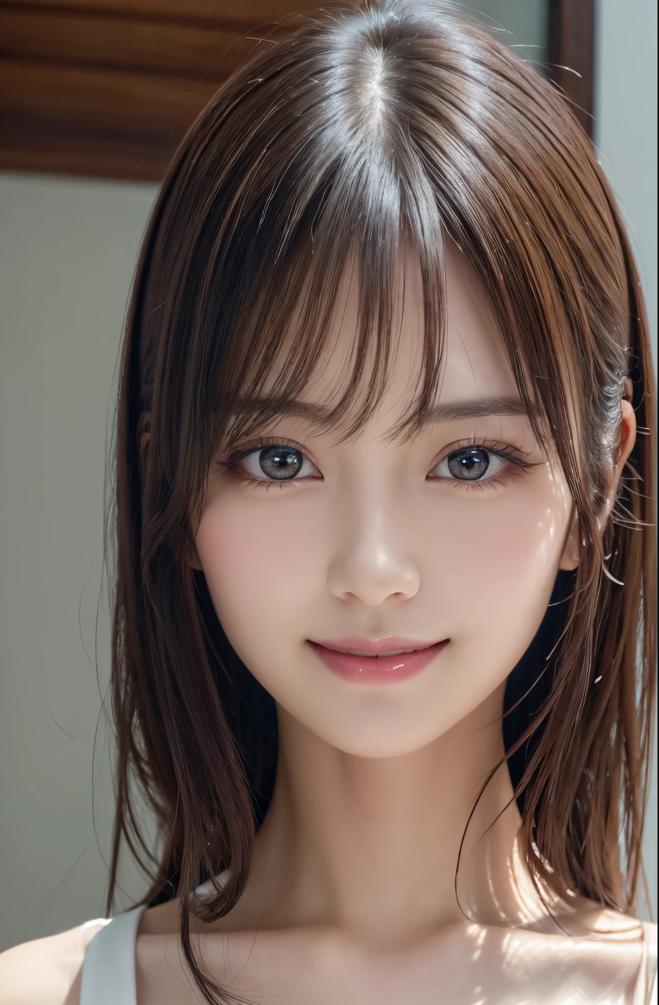 ​masterpiece、1 beautiful girl、A detailed eye、Puffy eyes、top-quality, 超A high resolution, (Realisticity: 1.4), cinematlic lighting、japanes、Asian Beauty、Super beauty、Beautiful skin、A slender、The body is facing forward、(A hyper-realistic)、(hight resolution)、(8K)、(ighly detailed)、(Best Illustration)、(beautifully detailed eyes)、(ultra-detailliert)、 (ssmile)、A detailed face、Bright lighting、profetional lighting、looking at viewert、Facing straight ahead、