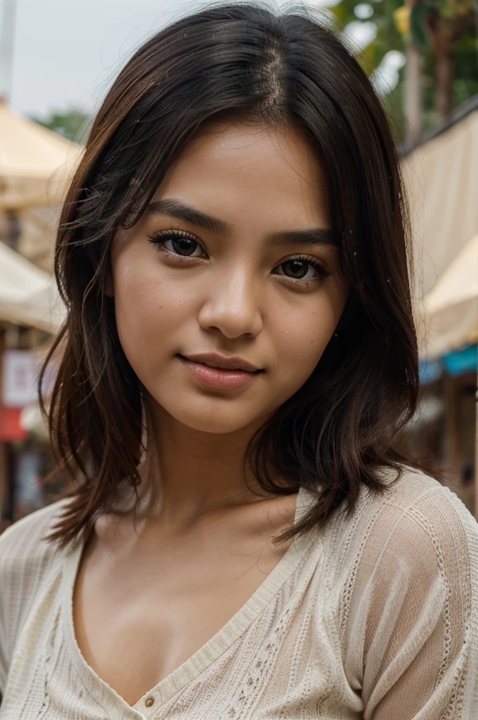 canon rf 85mm f1.2, (masterpiece:1.3), 8K, Photorealsitic, Raw photography, (Top image quality:1.4), asian high school girls, ( black long straight hairs bring to the front of the body), (breast size:1), Super Detail Face, (sharp focus:1.2), (pretty woman:1.4), top-quality, masterpiece, A high resolution, (Photorealsitic:1.4), Highly detailed and professional lighting, slender, serious facial expression, rules of third, 1 person, pretty eyes, sexy_smile, standing on the street at night, cute pose, wearing brown shirt, side view