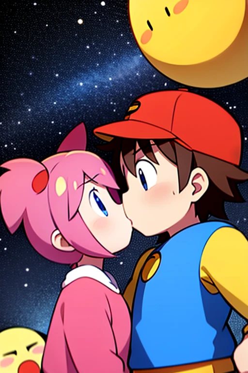 Kirby and a Waddle Dee kissing