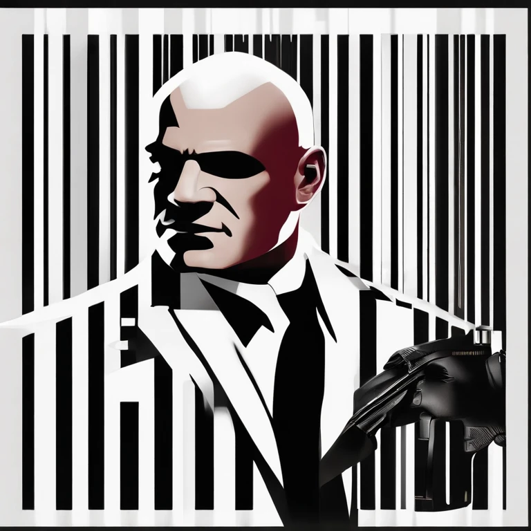 Agent 47 has a tattoo on the back of his head in the style of a barcode. He is bald. 47's typical attire consists of a black suit, black leather gloves and shoes, white dress shirt, and a burgundy tie.,Hitman series,Agent 47 has a tattoo on the back of his head in the style of a barcode. He is bald. 47's typical attire consists of a black suit, black leather gloves and shoes, white dress shirt, and a burgundy tie.,face,photo