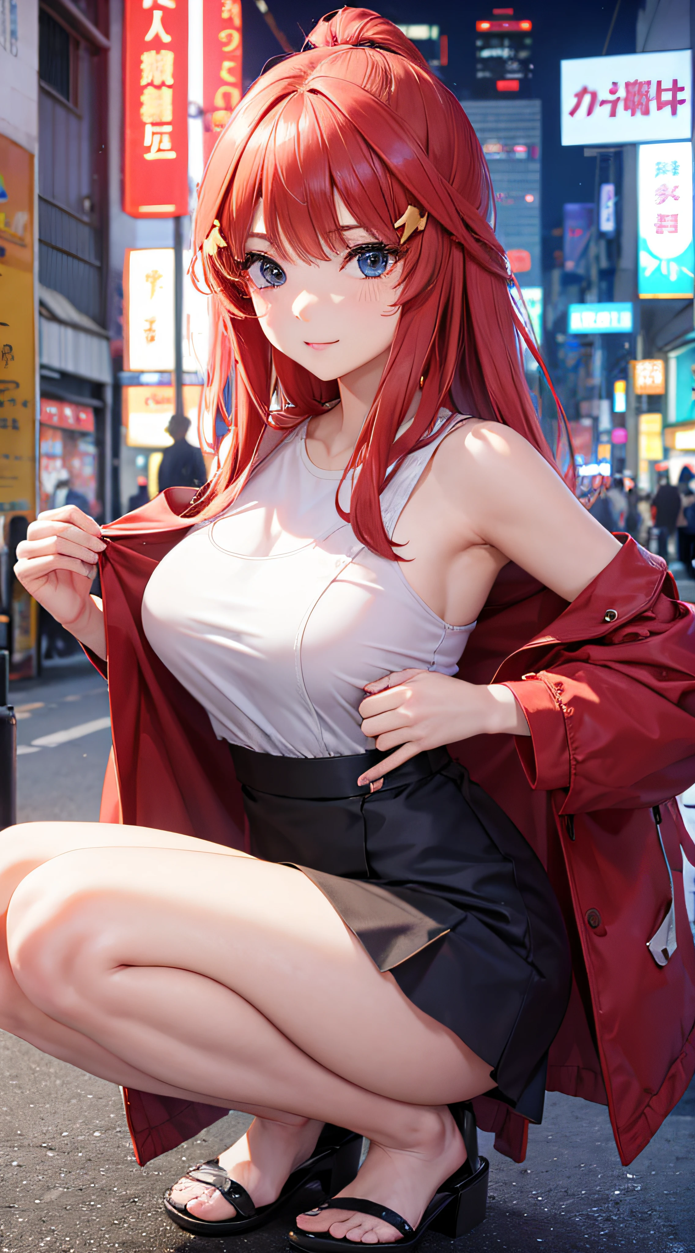 Erza Scarlet, Fairy Tail, nude at the street, tokyo, showing pussy, pubic hair, perfect eyes, beautiful face