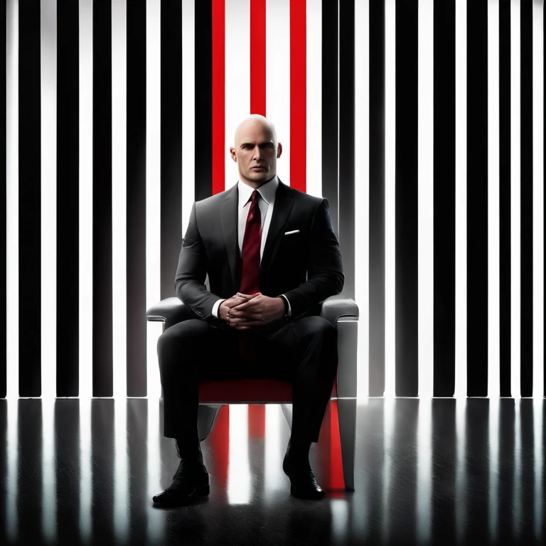 Agent 47 has a tattoo on the back of his head in the style of a barcode. He is bald. 47's typical attire consists of a black suit, black leather gloves and shoes, white dress shirt, and a burgundy tie.,Hitman series,Agent 47 has a tattoo on the back of his head in the style of a barcode. He is bald. 47's typical attire consists of a black suit, black leather gloves and shoes, white dress shirt, and a burgundy tie.,face,photo