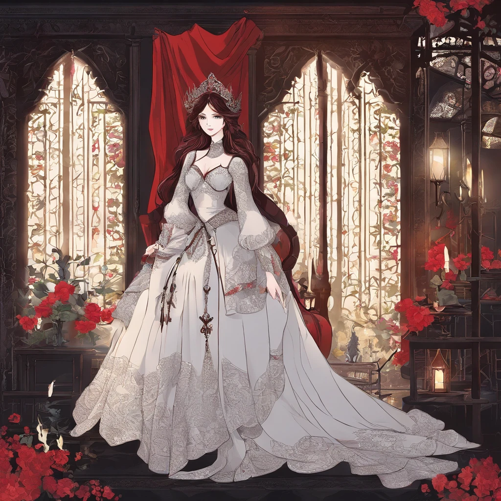 A girl with striking red eyes, fair and delicate skin, and beautiful long black hair stands before you. She exudes an aura of mystery and enchantment, dressed in a gothic style outfit that perfectly complements her ethereal beauty. Her attire, adorned with elegant lace and intricate details, elegantly drapes her figure. The combination of a corset cinching her waist and billowy skirts adds a touch of romance to her appearance. The clothing is predominantly black, accentuated by hints of vibrant red and silver trims, exuding a sense of dark elegance.
Her eyes, a captivating shade of red, are the most arresting feature on her pale face. The vividness of her gaze, intensified by the contrast with her porcelain skin, gives her an otherworldly charm. Her lips, cherry red and delicately curved, possess a subtle hint of mischief, as if she holds secrets known only to her.
Surrounded by a calm and serene environment, the girl finds solace in a cozy cabin. The cabin emits warmth and tranquility, with soft candlelight illuminating the rustic wooden interior. The light casts gentle shadows, creating a perfect atmosphere for contemplation and relaxation. The surroundings are adorned with details, such as plush cushions and mesmerizing wall tapestries, further enhancing the cabin's coziness.
The girl's long lashes gracefully frame her eyes, adding to her captivating allure. Her gaze is thoughtful and filled with serene wisdom, as if she possesses ancient knowledge beyond her years. Her porcelain complexion, smooth and flawless, glows softly in the candlelight, enhancing her ethereal beauty.
The image exudes best quality, capturing every intricate detail in ultra-detailed fashion. From the delicate stitches on her gothic clothing to the fine texture of the wooden cabin, everything is rendered with masterful precision. The realistic portrayal, accentuated by studio lighting and vivid colors, brings the scene to life. The colors are rich and deep, with hints of crimson and ebony, perfectly complementing the gothic theme.
The lighting in the cabin is soft and warm, casting a gentle glow that accentuates the girl's features. The interplay between light and shadow adds depth and dimension to the scene, making it visually captivating. The flickering candlelight dances across the room, creating a serene ambiance that invites one to linger and experience the enchantment.
In summary, the prompt captures the essence of an elf girl with red eyes, fair skin, and black hair in gothic-style clothing. She is depicted in a calm and serene environment, like a comfy cabin. The prompt emphasizes the best quality, ultra-detailed elements, realistic and photorealistic attributes, and vivid colors. The gothic style and the interplay of warm lighting create an atmosphere of enchantment and mystique.
