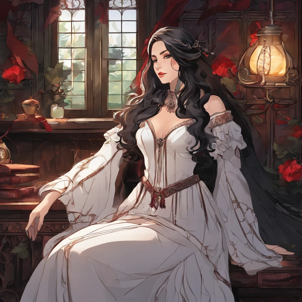 A girl with striking red eyes, fair and delicate skin, and beautiful long black hair stands before you. She exudes an aura of mystery and enchantment, dressed in a gothic style outfit that perfectly complements her ethereal beauty. Her attire, adorned with elegant lace and intricate details, elegantly drapes her figure. The combination of a corset cinching her waist and billowy skirts adds a touch of romance to her appearance. The clothing is predominantly black, accentuated by hints of vibrant red and silver trims, exuding a sense of dark elegance.
Her eyes, a captivating shade of red, are the most arresting feature on her pale face. The vividness of her gaze, intensified by the contrast with her porcelain skin, gives her an otherworldly charm. Her lips, cherry red and delicately curved, possess a subtle hint of mischief, as if she holds secrets known only to her.
Surrounded by a calm and serene environment, the girl finds solace in a cozy cabin. The cabin emits warmth and tranquility, with soft candlelight illuminating the rustic wooden interior. The light casts gentle shadows, creating a perfect atmosphere for contemplation and relaxation. The surroundings are adorned with details, such as plush cushions and mesmerizing wall tapestries, further enhancing the cabin's coziness.
The girl's long lashes gracefully frame her eyes, adding to her captivating allure. Her gaze is thoughtful and filled with serene wisdom, as if she possesses ancient knowledge beyond her years. Her porcelain complexion, smooth and flawless, glows softly in the candlelight, enhancing her ethereal beauty.
The image exudes best quality, capturing every intricate detail in ultra-detailed fashion. From the delicate stitches on her gothic clothing to the fine texture of the wooden cabin, everything is rendered with masterful precision. The realistic portrayal, accentuated by studio lighting and vivid colors, brings the scene to life. The colors are rich and deep, with hints of crimson and ebony, perfectly complementing the gothic theme.
The lighting in the cabin is soft and warm, casting a gentle glow that accentuates the girl's features. The interplay between light and shadow adds depth and dimension to the scene, making it visually captivating. The flickering candlelight dances across the room, creating a serene ambiance that invites one to linger and experience the enchantment.
In summary, the prompt captures the essence of an elf girl with red eyes, fair skin, and black hair in gothic-style clothing. She is depicted in a calm and serene environment, like a comfy cabin. The prompt emphasizes the best quality, ultra-detailed elements, realistic and photorealistic attributes, and vivid colors. The gothic style and the interplay of warm lighting create an atmosphere of enchantment and mystique.
