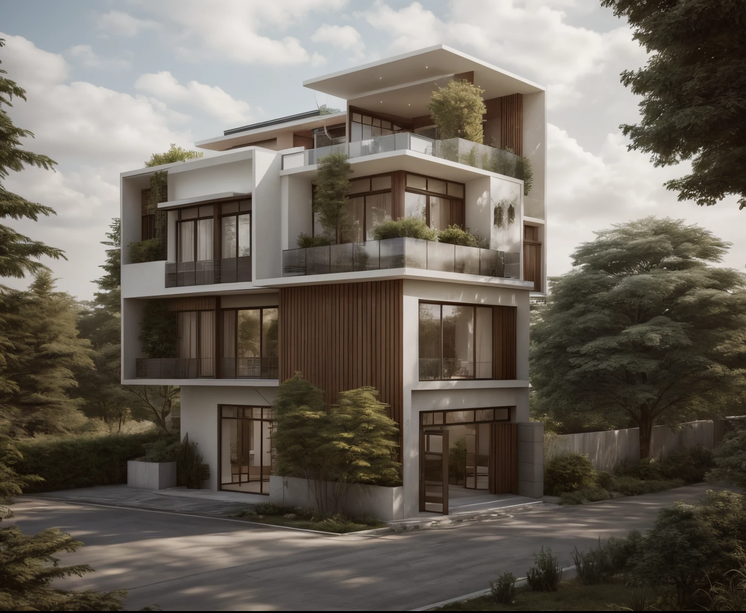 a drawing of a house with a lot of windows architectural sketch, architecture drawing, by Elena Guro, architectural concept, architectural concepts, architectural rendering, architectural illustration, beautiful rendering, realistic architecture, drawing architecture, by Radi Nedelchev, high quality architectural art, concept house, architecture art, architecture design, by Nikola Avramov,beautiful and realistic photos, busy surrounding space, realistic trees, surrounding landscape is the city, soft light, daytime