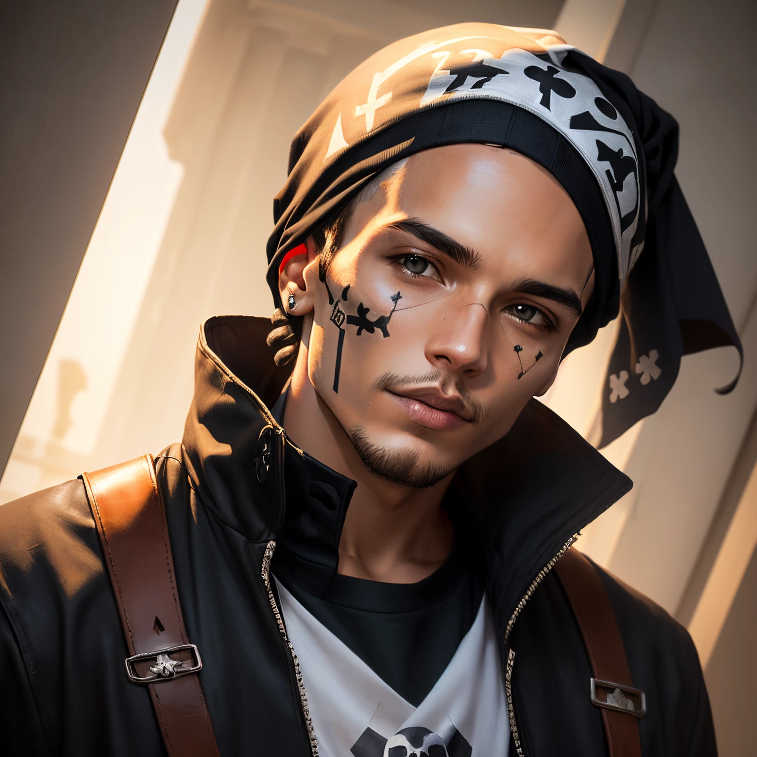 a white skull and crossbones with a black durag on it