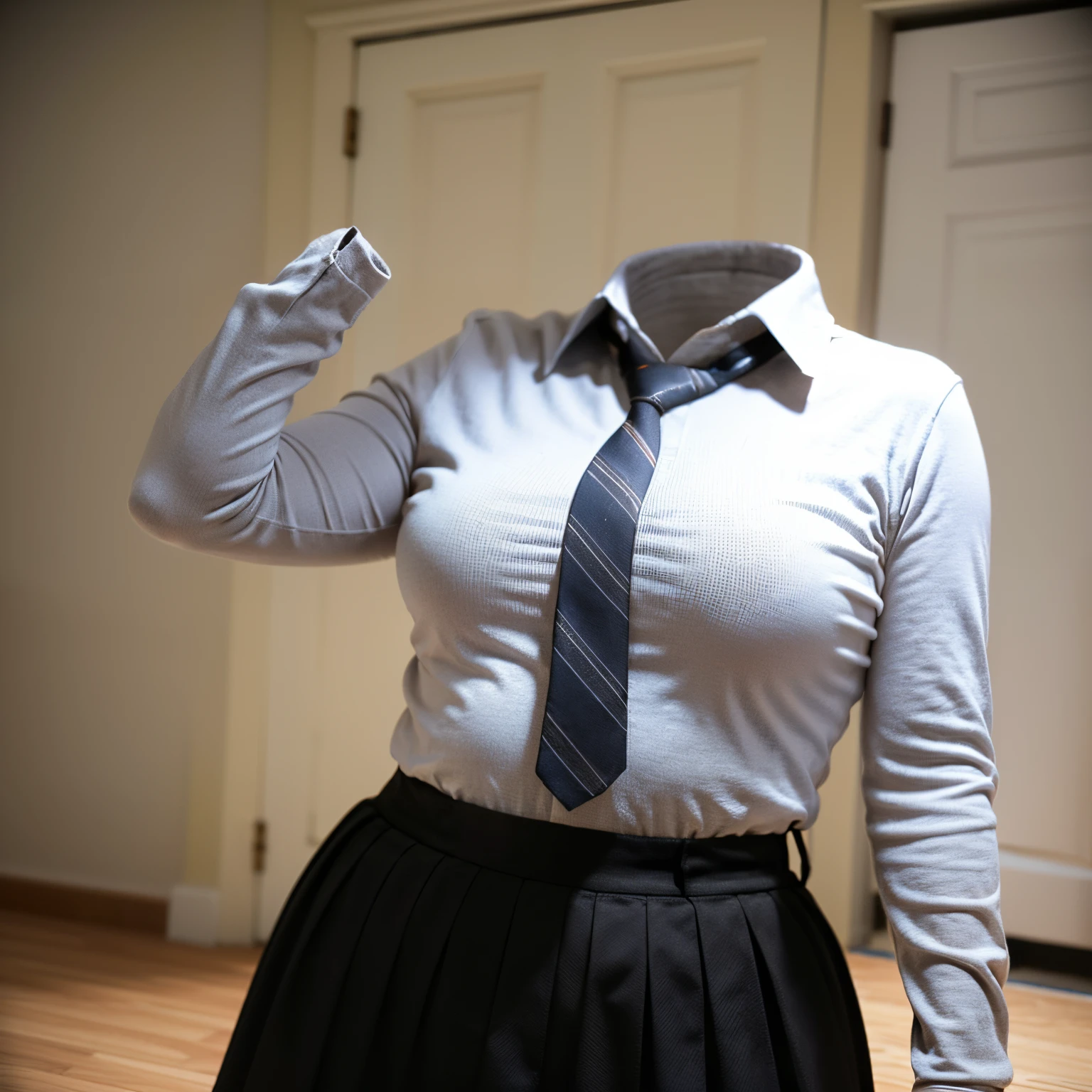 (chubby, fat), school uniform, school tie, school bag, in university, (cute pose), (invisible:1.5, no humans:1.5, headless:1.5, faceless:1.5), (cute big breasts), (close-up shot of hip:1.2), (8k, RAW photo, best quality, masterpiece:1.2), (realistic, photo-realistic:1.37), photon mapping, radiosity, ((Hasselblad photography)), physically-based rendering