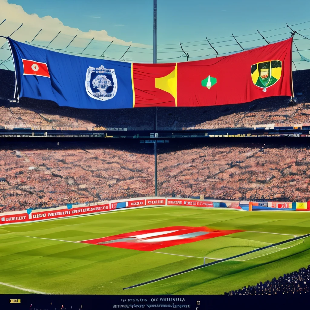 Campo de Futebol, with Angolan flags a score of zero equal fans in the stands with several posters with words in Portuguese demonstrating their discontent