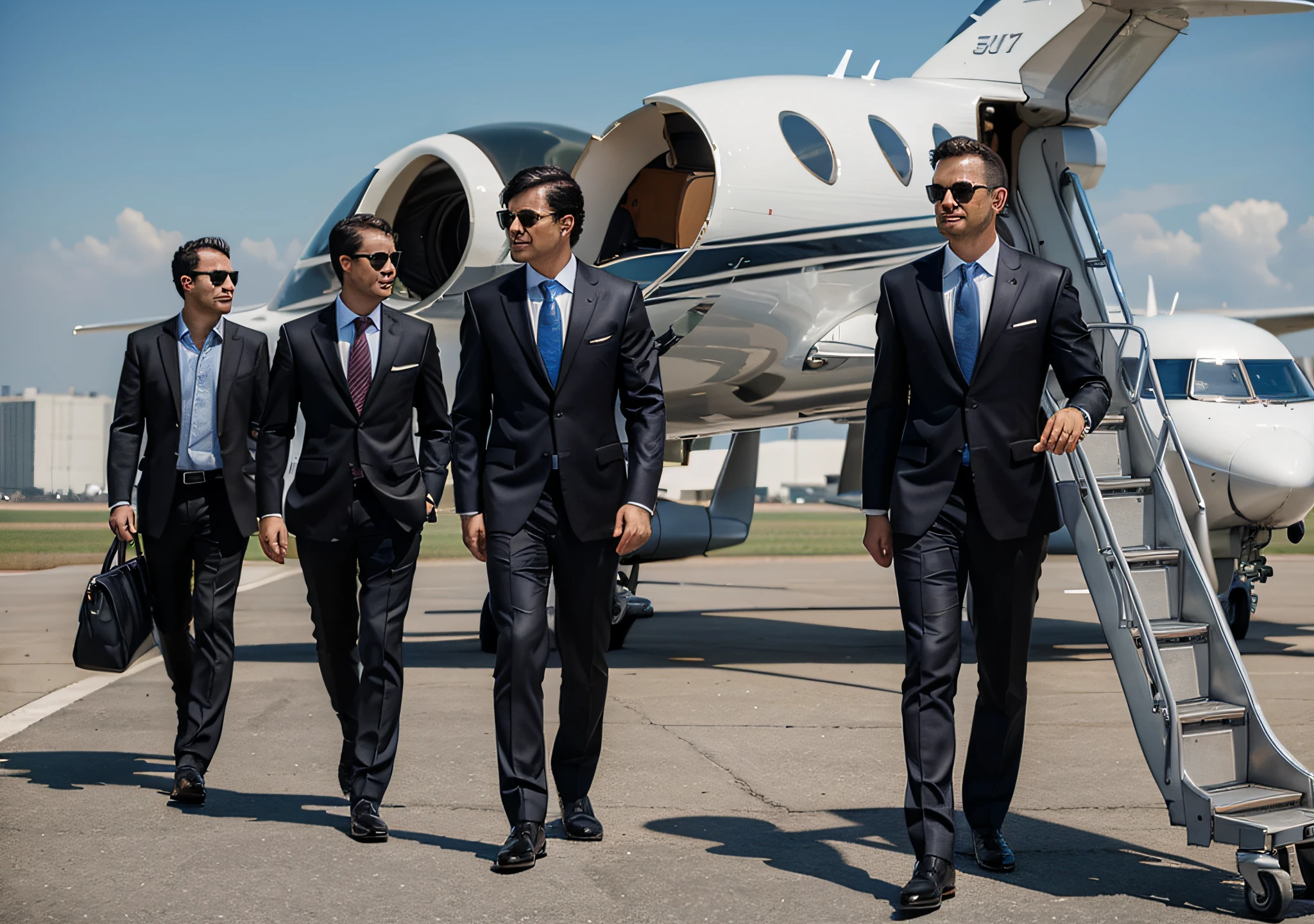 Business men with beautiful private jet