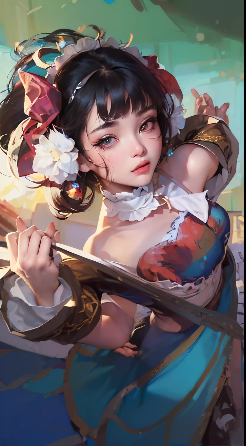 (Masutepiece: 1.3), (maximum resolution: 1.2), (Ultra HDTV: 1.2), cinematic lighting, 8K resolution, Eye and skin detail, detailed facial features, , ( Sharp focus: 1.2), (Face focus: 1.2) , Perfect style, Beautiful, sharp face, Anatomically accurate, Highly detailed skin and face structure, Eye detail, Double eyelids, Thin eyebrows, Glitter eyeliner: 1 Natural cheeks, Glossy skin, White skin: 1.2, (Lip gloss: 1.4), 、 (Shy look: 1.2), Skin and face texture detail, Detailed eyes, Double eyelids, Natural cheeks, , Glossy lips: 1.4, Protruding cleavage、(Large sperm count in breast: 1.4) (Large sperm count in thighs: 1.2) 、 blushing、shy、impatience、frustration、fear of embarrassing glaresknees open、open legs、masturbation behavior、chest stroking、white lingerie、black bra、shiny small flower necklaces and ears Socks Long、Sweating Thighs、Transparent Underwear、 20 years old, Neat and Clean Woman、Red Hair、Colored Hair、Short Hair, Big Tits, Upturned, Floor Sitting, Bedroom、(Complete Maid Outfits) perfect: 1.5)、short white hair